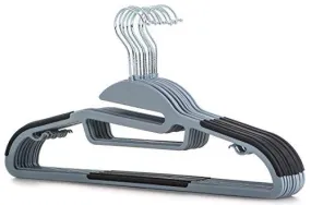 10 Pc Premium Quality Easy-On Clothes Hangers - Grey With Black Non-Slip Pads - Space Saving Thin Profile - For Shirts, Pants, Blouses, Scarves  Strong Enough For Coats