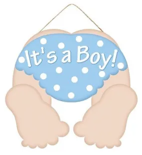 10" Light Skin Baby Bottom Sign: It's a Boy/Blue