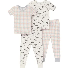 4-Piece Infant & Toddler Neutral Blue Plaid Snug Fitting Pajamas