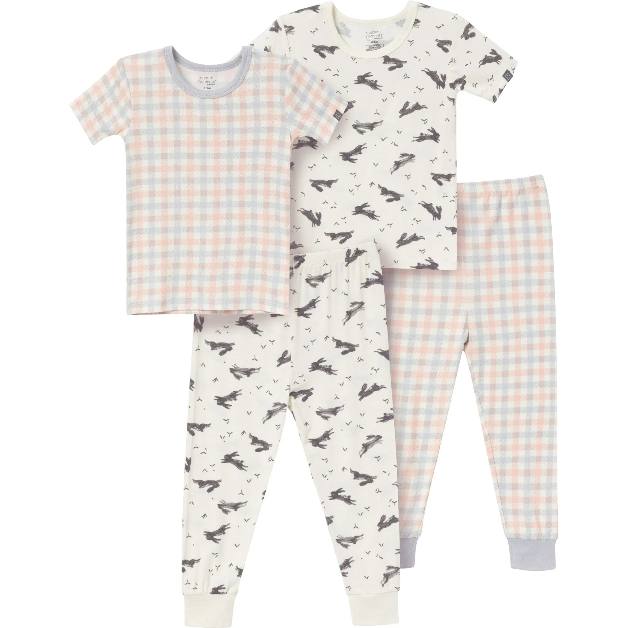 4-Piece Infant & Toddler Neutral Blue Plaid Snug Fitting Pajamas