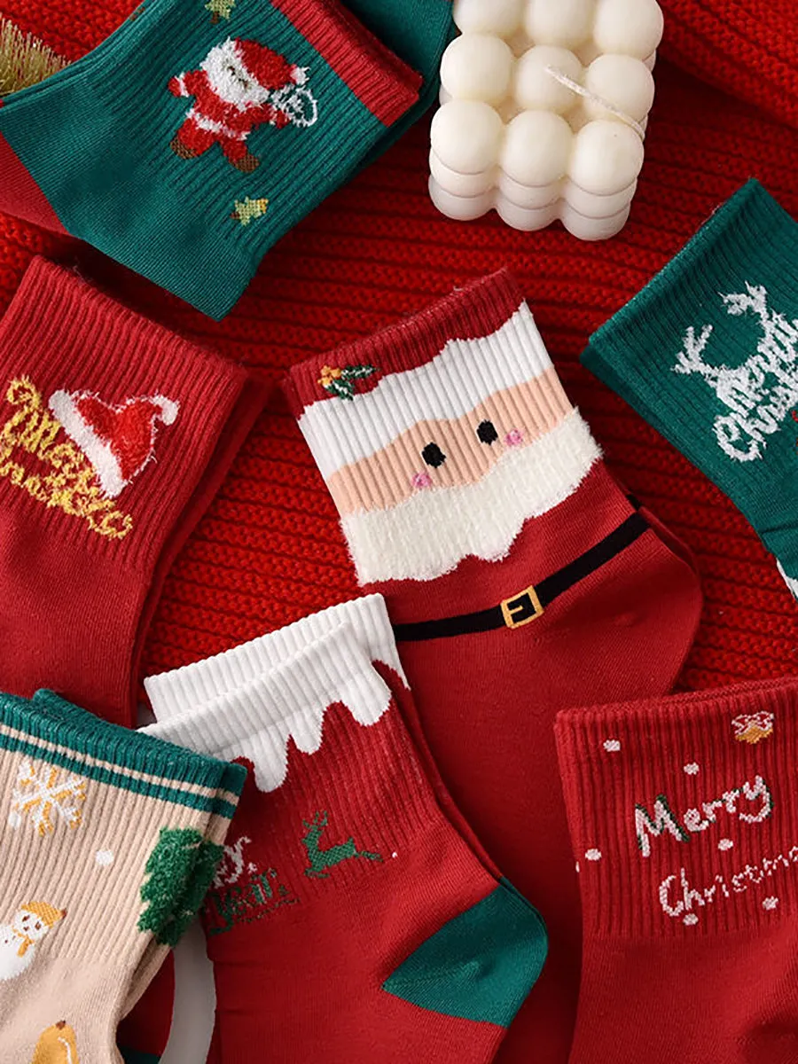 5 Pairs Chirstmas Red Cotton Socks