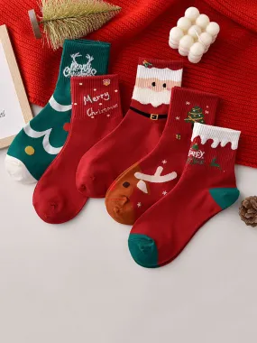 5 Pairs Chirstmas Red Cotton Socks