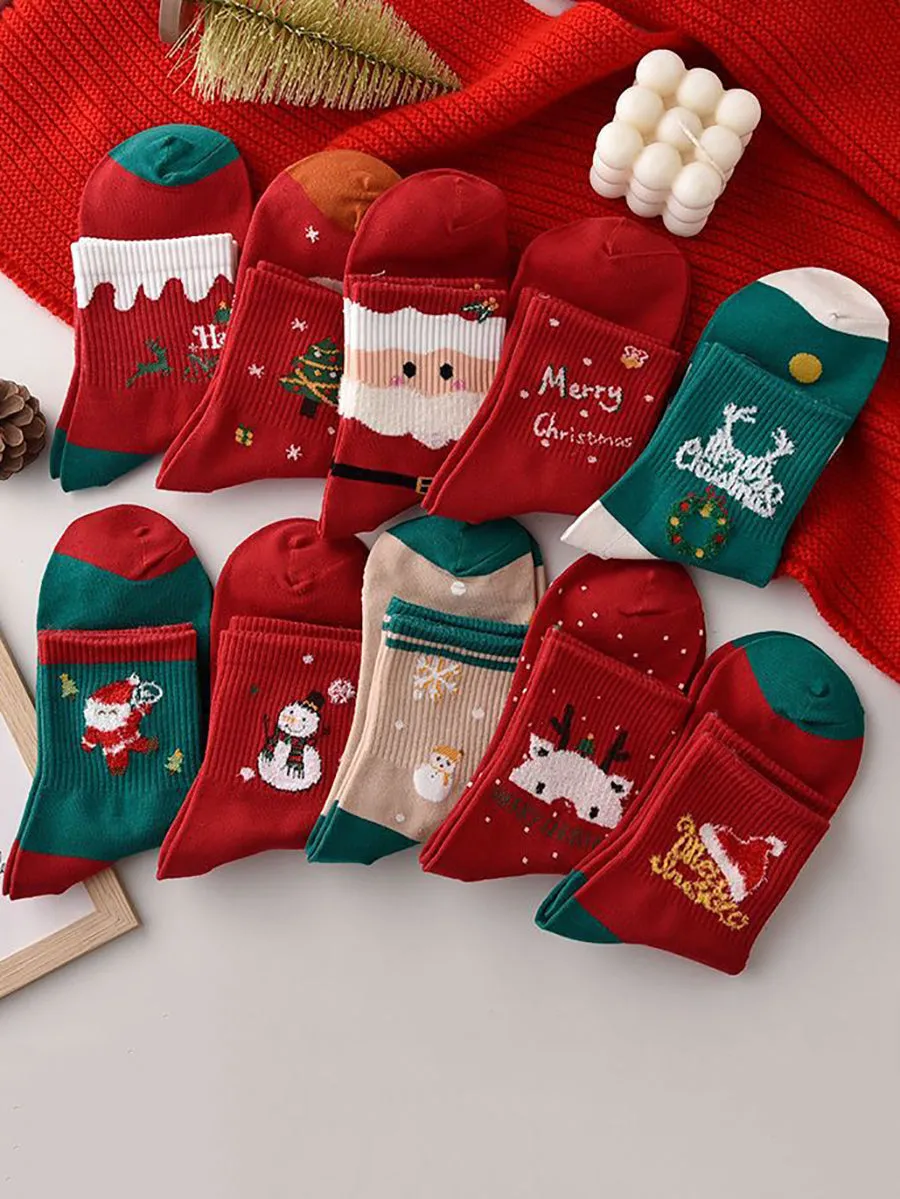 5 Pairs Chirstmas Red Cotton Socks