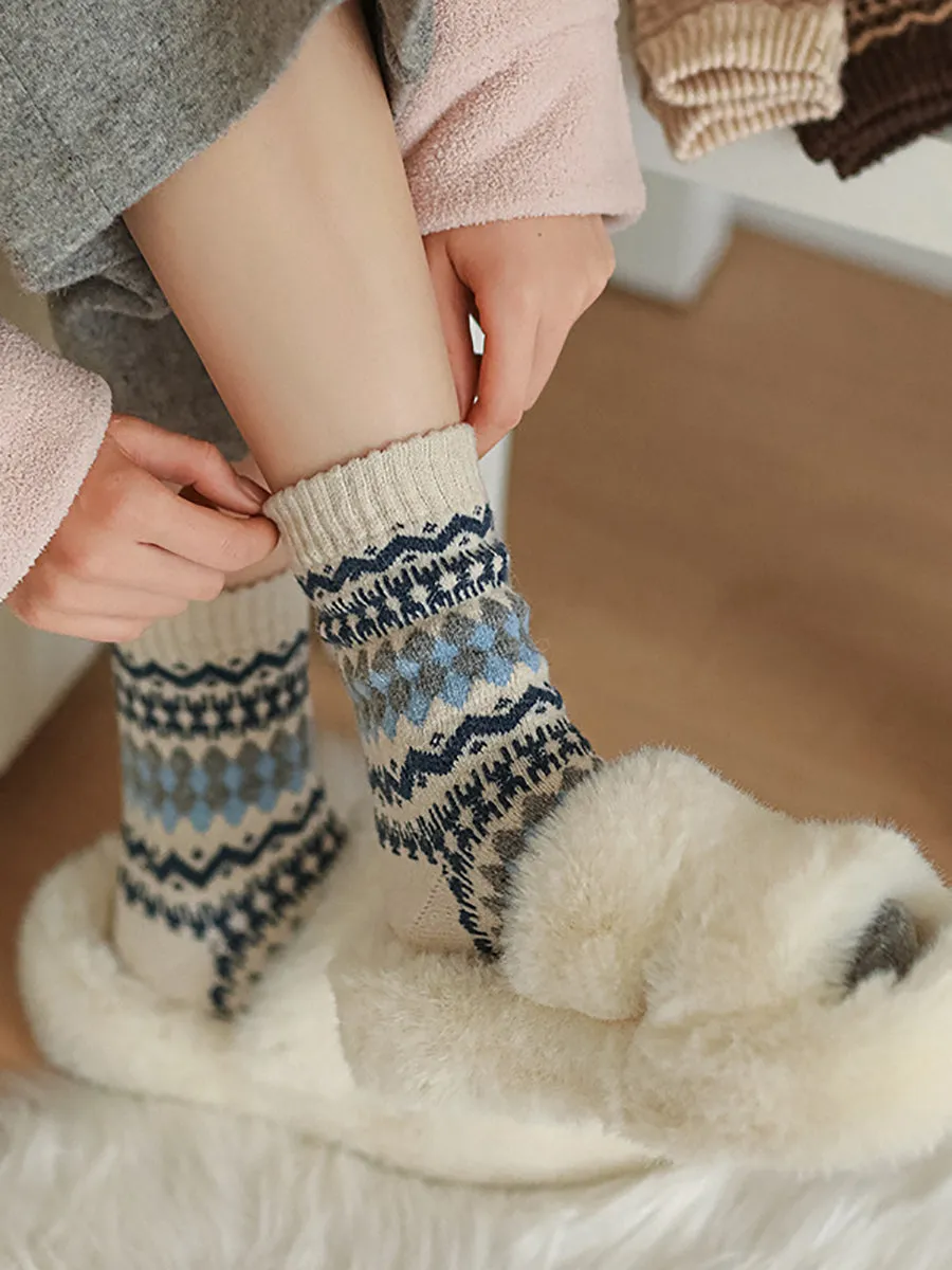 5 Pairs Women Winter Wool Rhomboids Socks