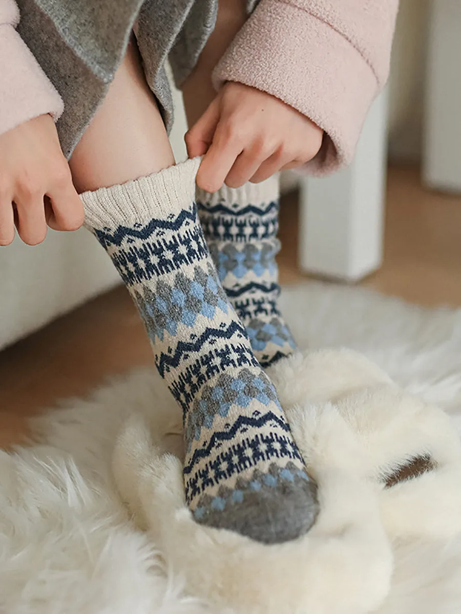 5 Pairs Women Winter Wool Rhomboids Socks