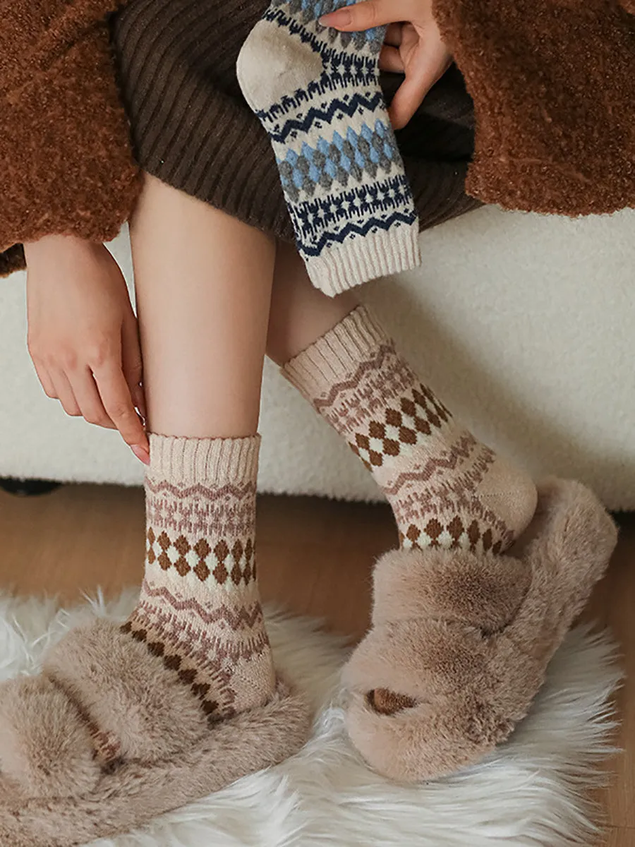 5 Pairs Women Winter Wool Rhomboids Socks