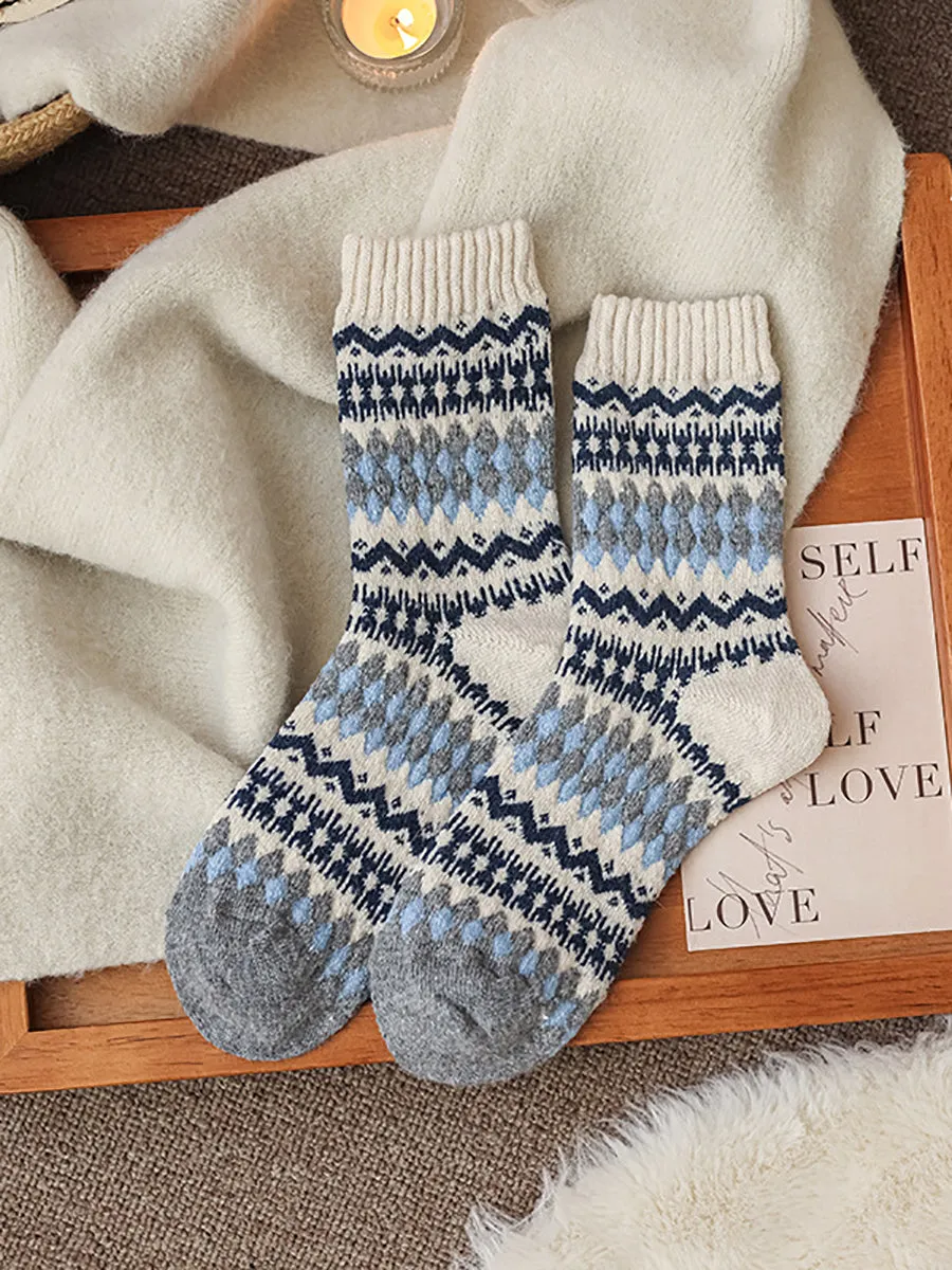 5 Pairs Women Winter Wool Rhomboids Socks