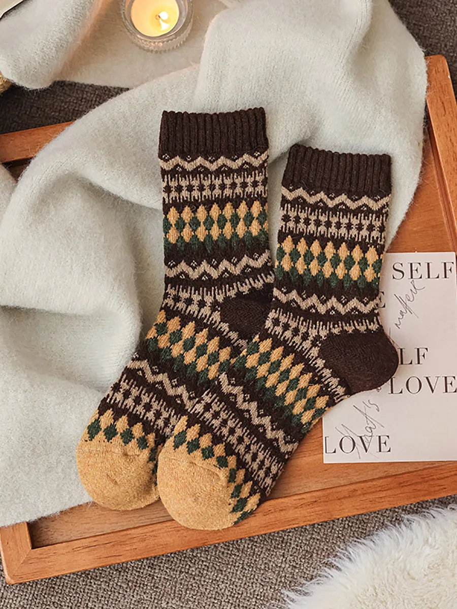 5 Pairs Women Winter Wool Rhomboids Socks