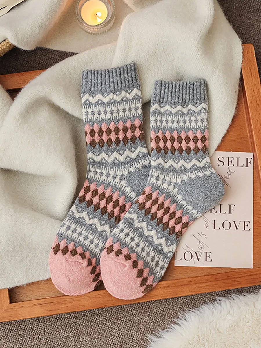 5 Pairs Women Winter Wool Rhomboids Socks