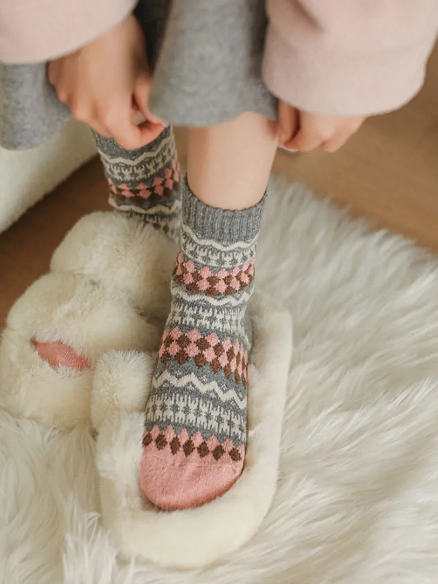 5 Pairs Women Winter Wool Rhomboids Socks