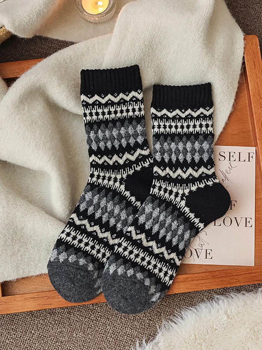 5 Pairs Women Winter Wool Rhomboids Socks