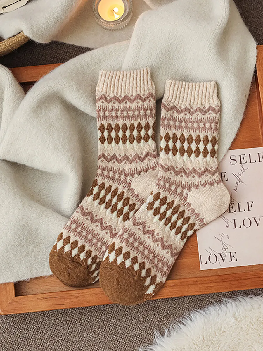5 Pairs Women Winter Wool Rhomboids Socks