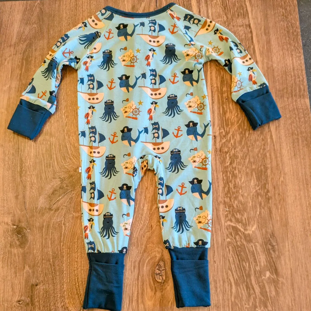 6-12 M Ahoy, Matey! Zip Up Convertible Pirate bamboo Baby Pajamas