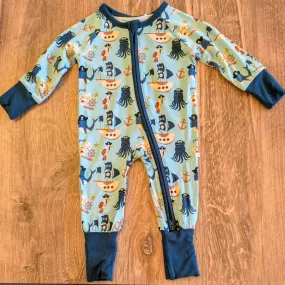 6-12 M Ahoy, Matey! Zip Up Convertible Pirate bamboo Baby Pajamas