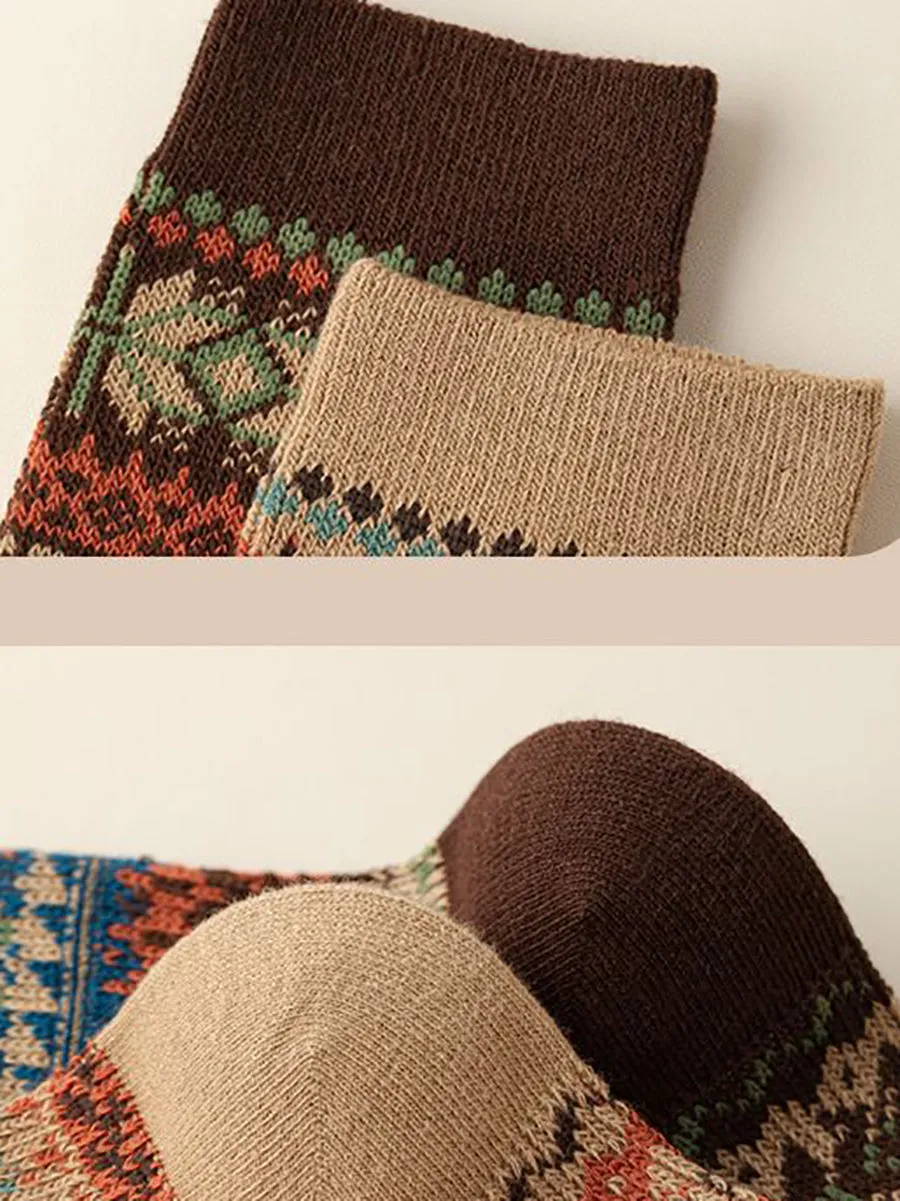 6 Pairs Women Winter Vintage Floral Knit Cotton Socks