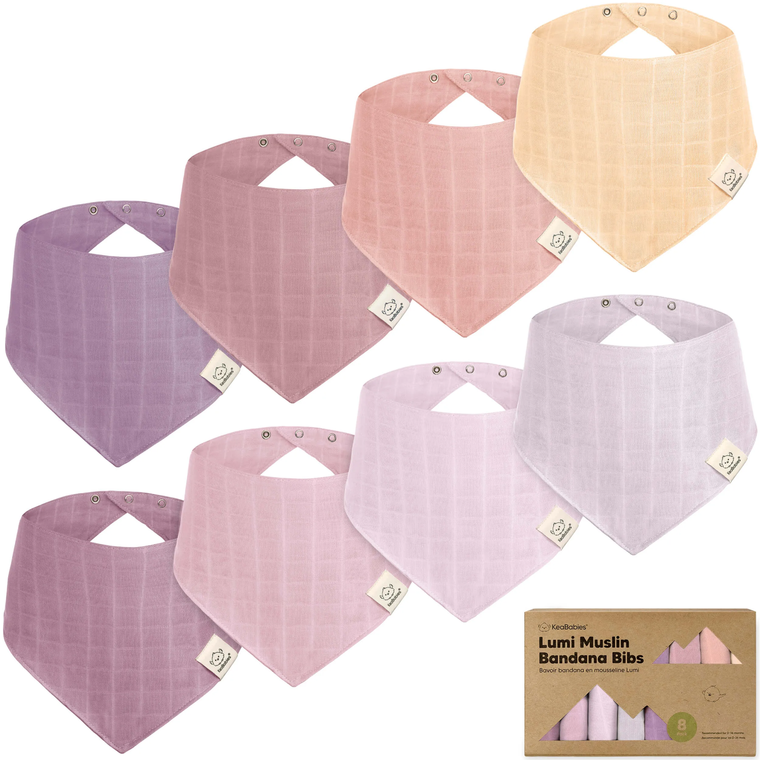 8-Pack Lumi Muslin Bandana Bibs (Lavender)