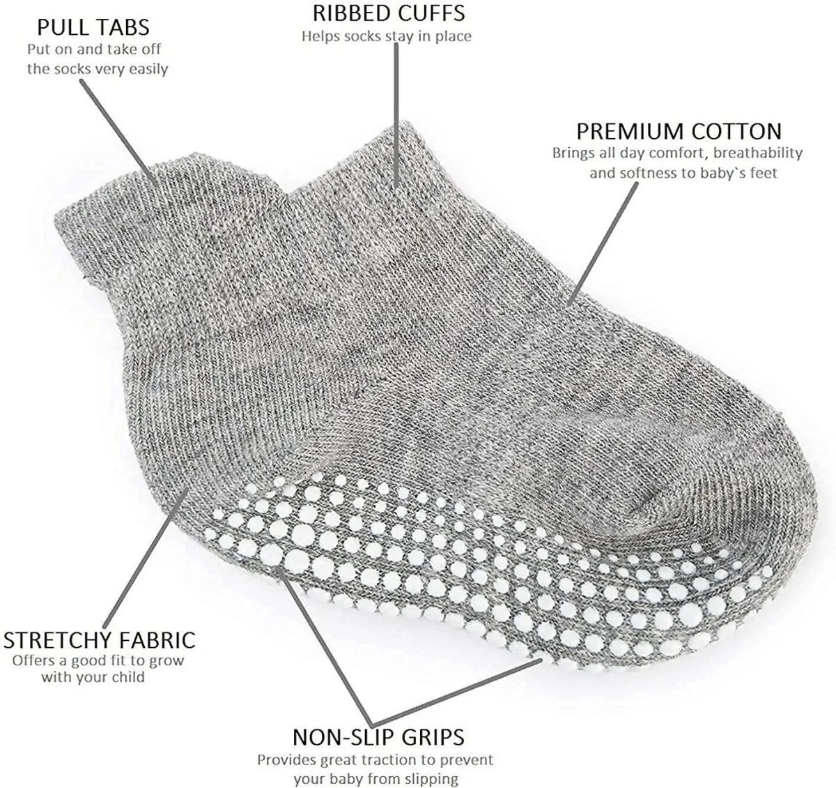 AHC Baby Socks Anti Slip Anti Skid Boys Girls Ankle Length Soft Cotton Socks with Grip