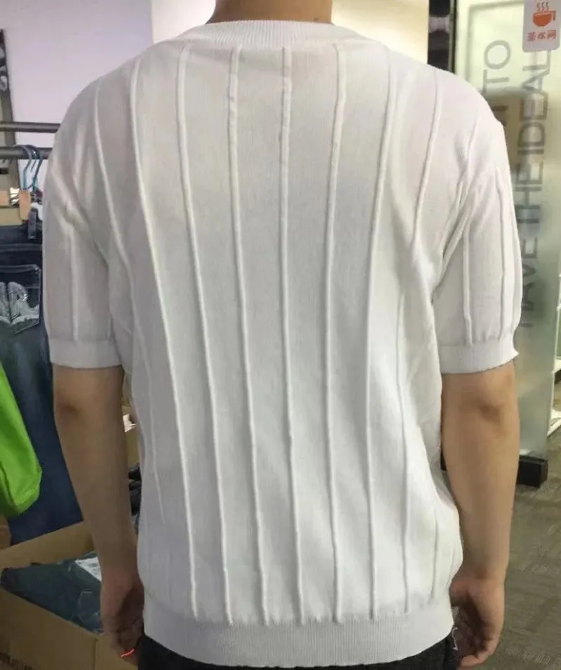 Aidase Summer Men Knit Ice silk T shirts High Quality Solid Color Stripe Short sleeve O-neck Tee Tops Mens Thin Slim Fit T-Shirts