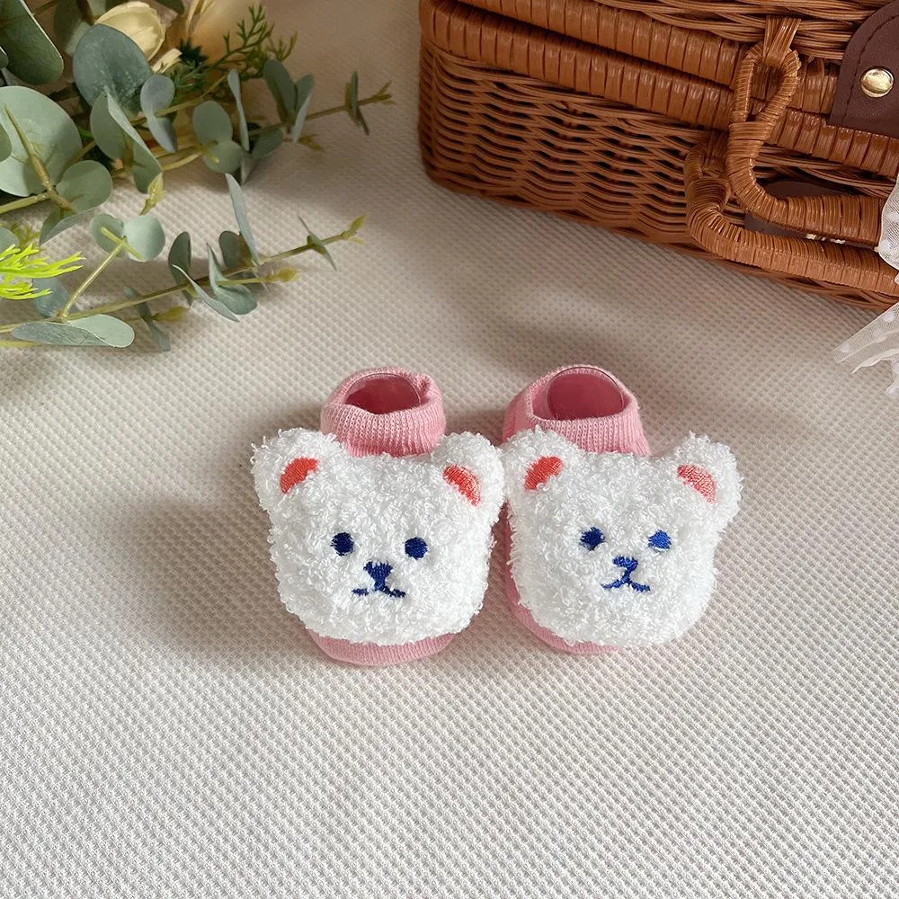 Baby boat socks spring and autumn bear children's anti-skid floor socks anti-heel newborn baby socks (two pairs)