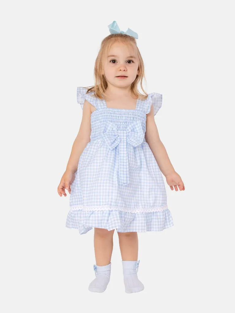 Baby Girl Luisa Collection Spanish Checked Dress- Baby Blue