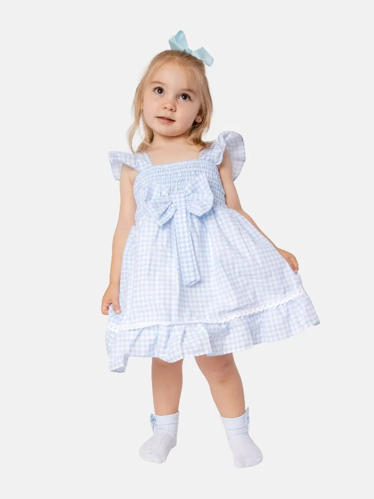Baby Girl Luisa Collection Spanish Checked Dress- Baby Blue