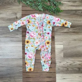 Baby Girl Zipper Ruffle Floral Sleeper/Romper