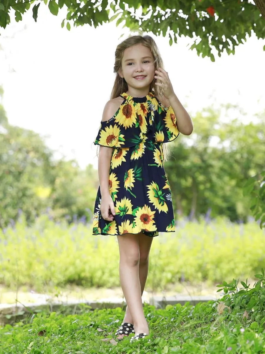 Baby Little Girl Sunflower Off Shoulder Dress New Arrival