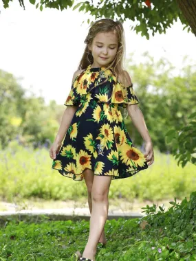 Baby Little Girl Sunflower Off Shoulder Dress New Arrival