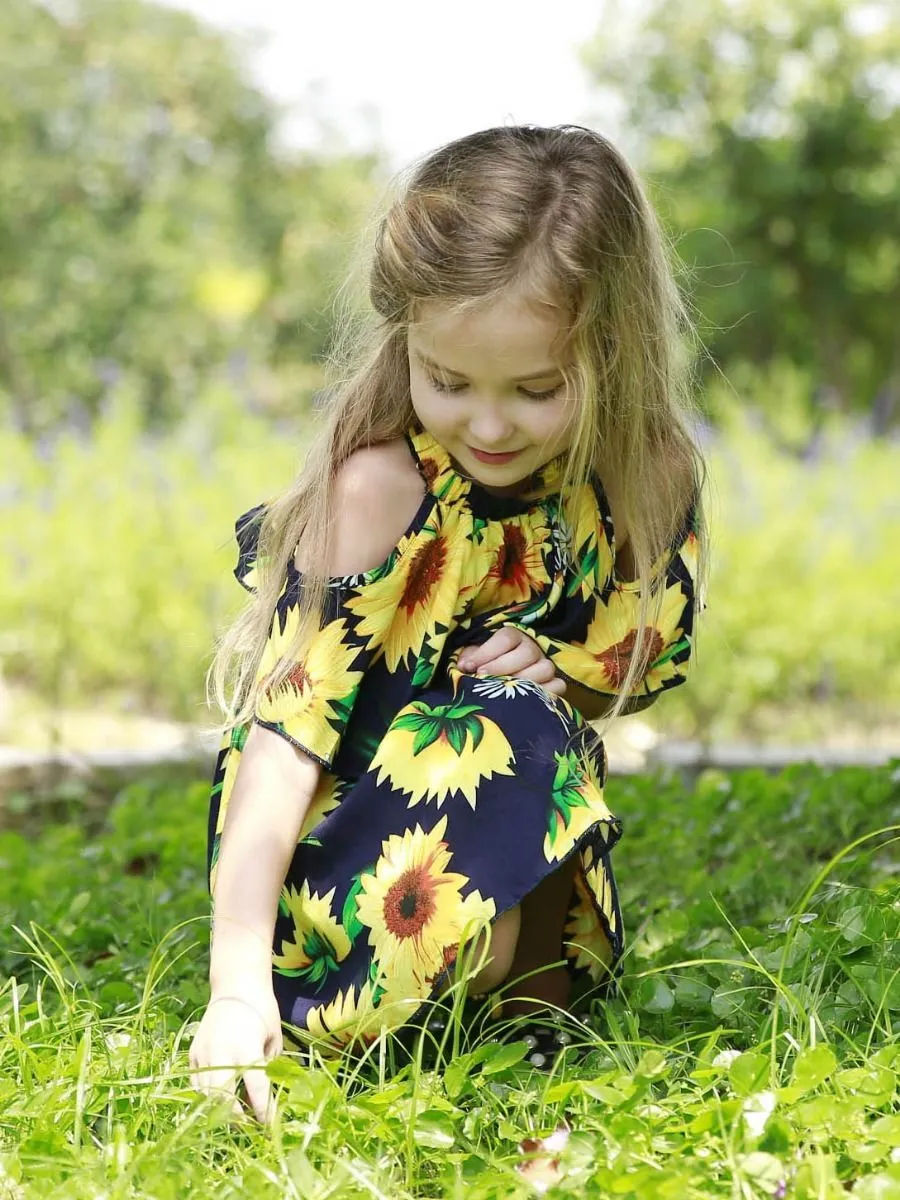 Baby Little Girl Sunflower Off Shoulder Dress New Arrival