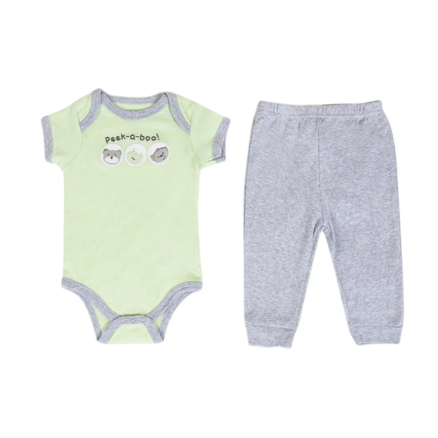 Baby Moo Peek A Boo Gift Set 5 Piece With Bodysuits, Pyjama, Bib And Socks - Green, Grey