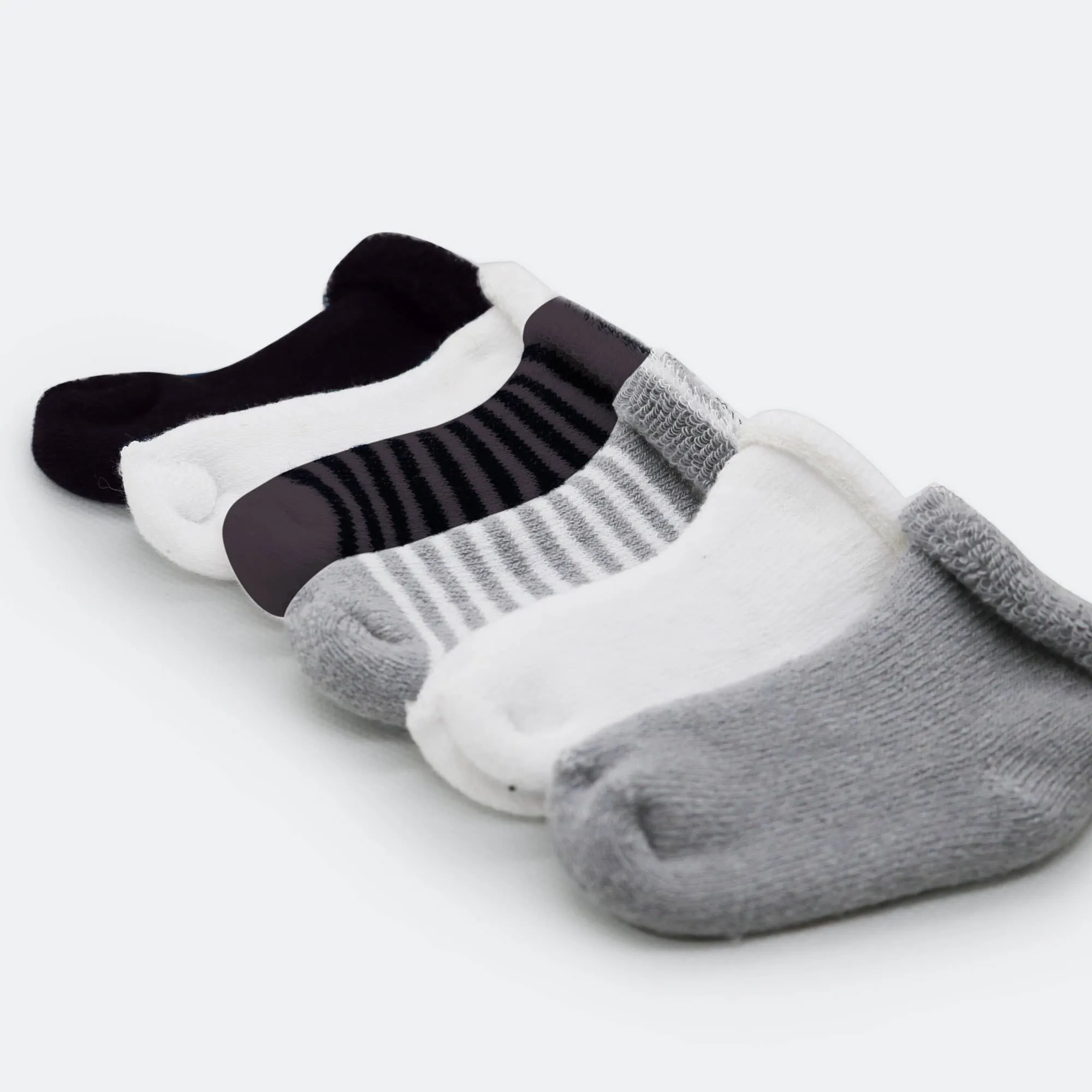Baby Socks Terry - Pack Of 6 Grey-White-Black 0-3M