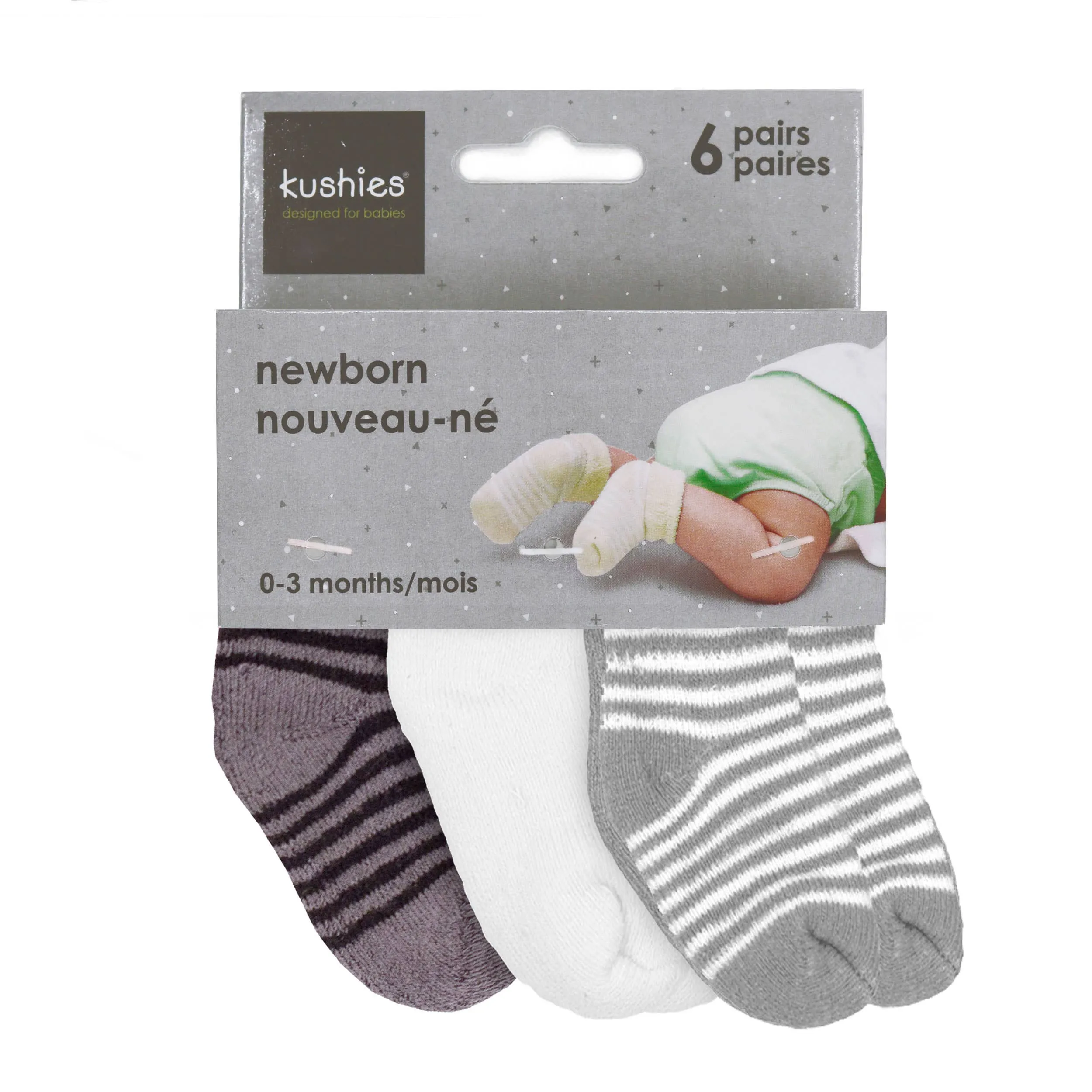 Baby Socks Terry - Pack Of 6 Grey-White-Black 0-3M