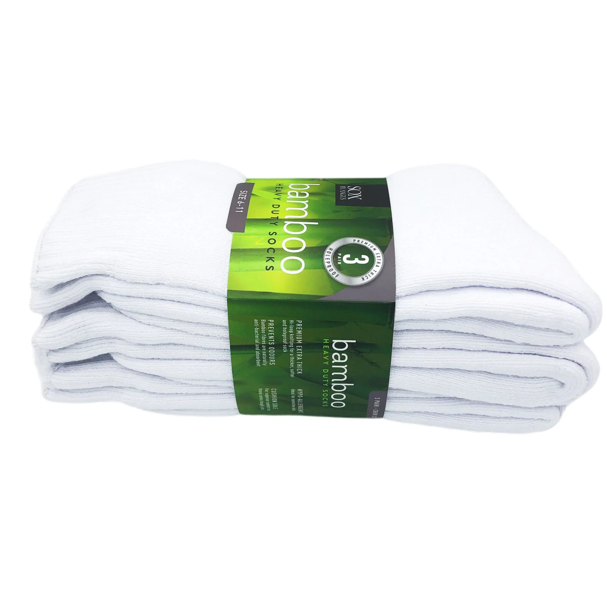 Bamboo Heavy Duty Socks - 3 Pairs Pack - White