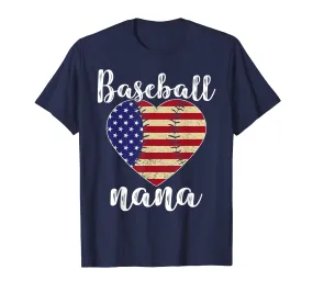 Baseball Nana Heart USA Flag Softball T-Shirt For Mother Day