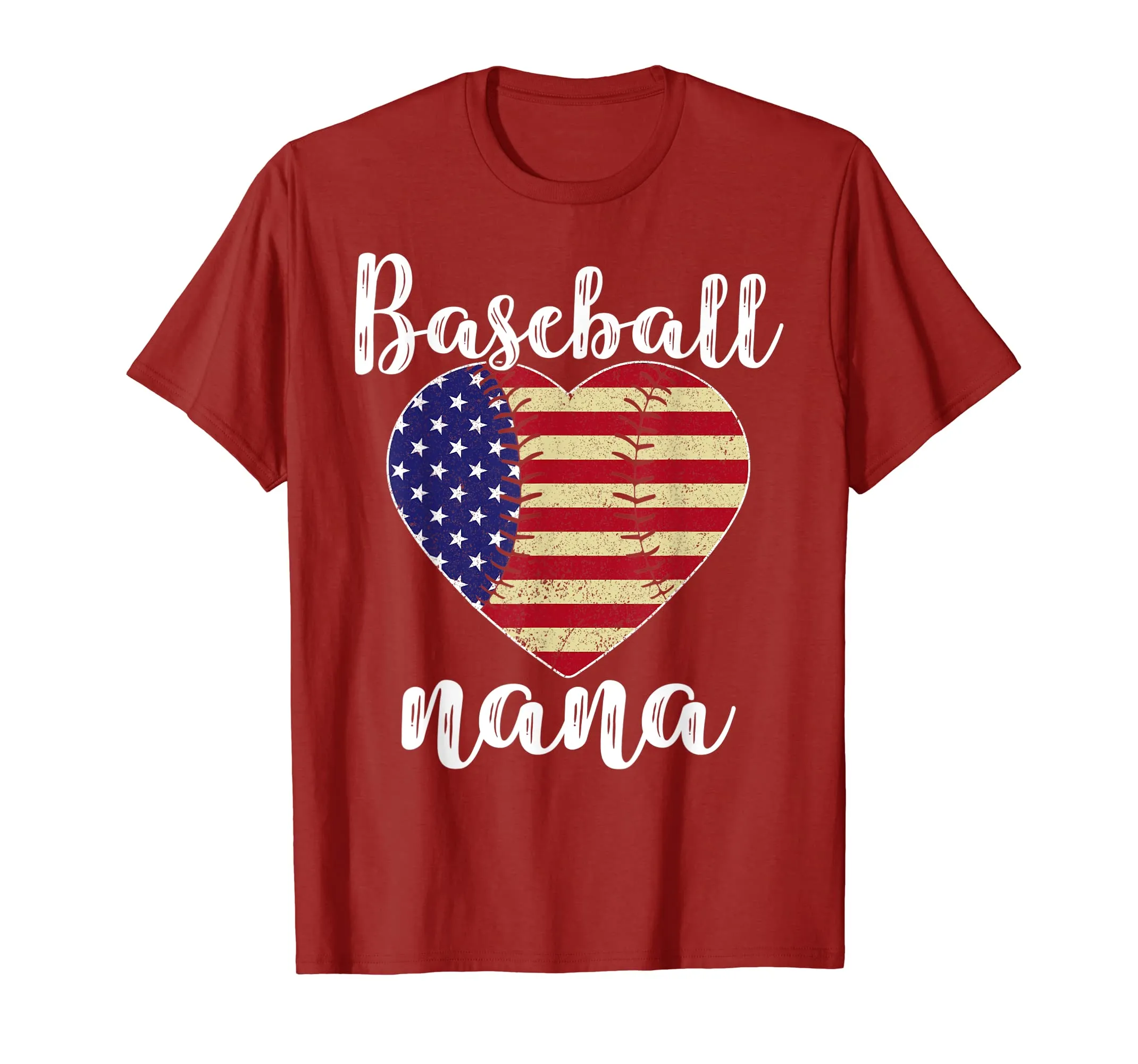Baseball Nana Heart USA Flag Softball T-Shirt For Mother Day