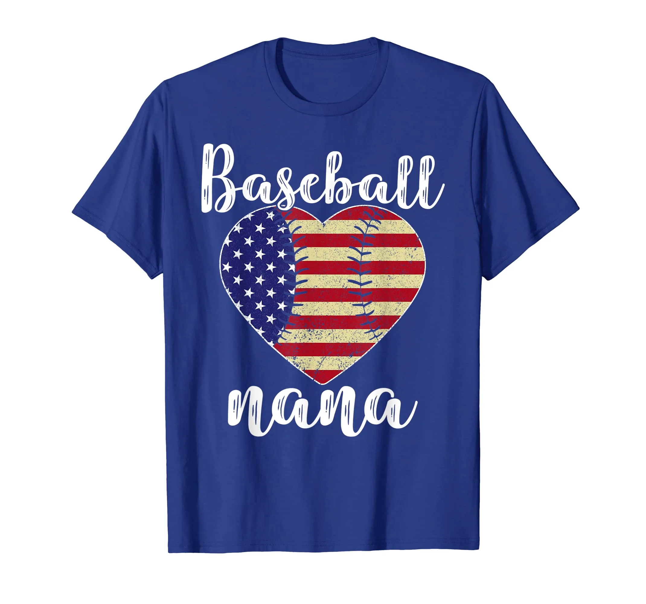 Baseball Nana Heart USA Flag Softball T-Shirt For Mother Day
