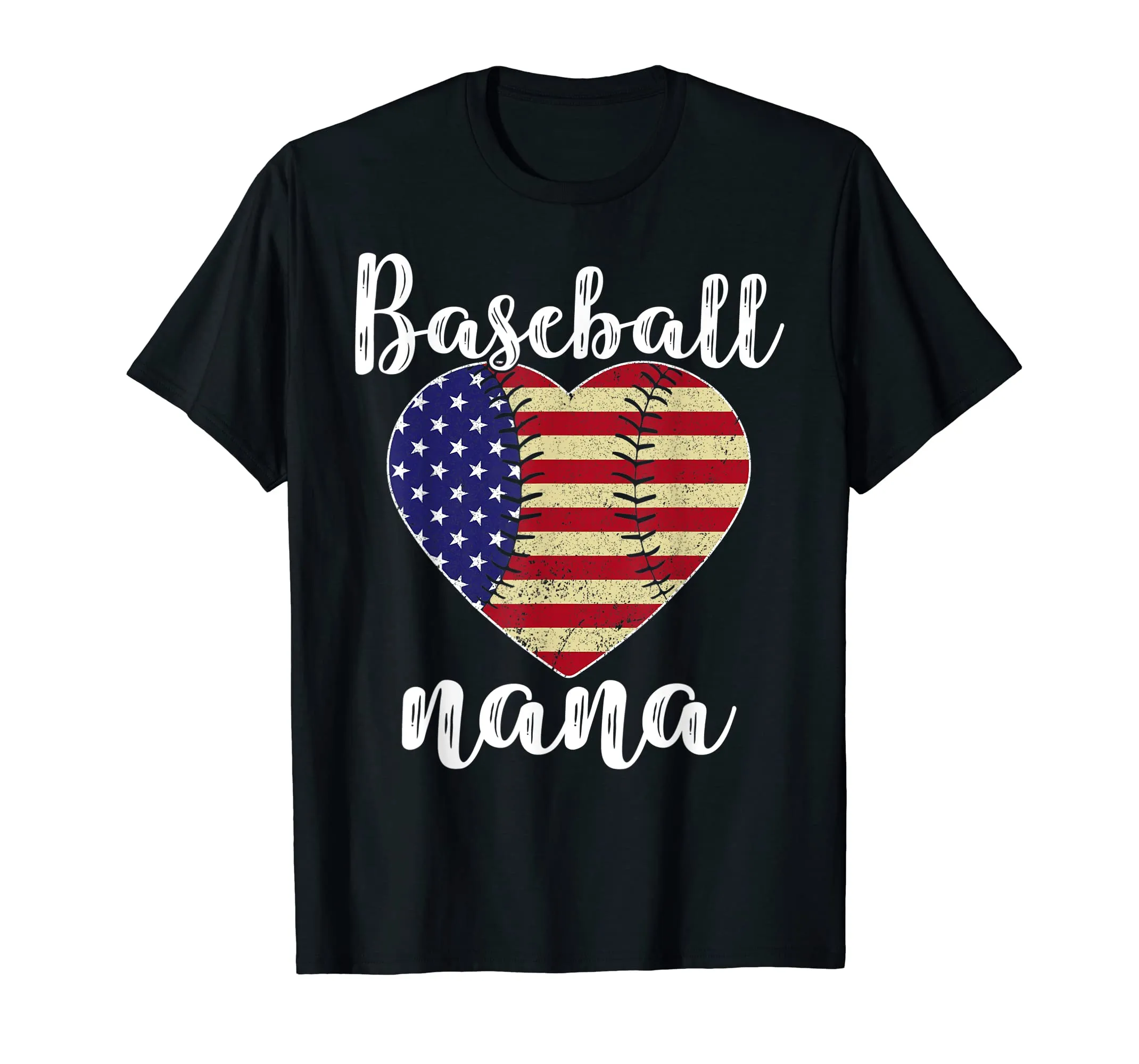 Baseball Nana Heart USA Flag Softball T-Shirt For Mother Day