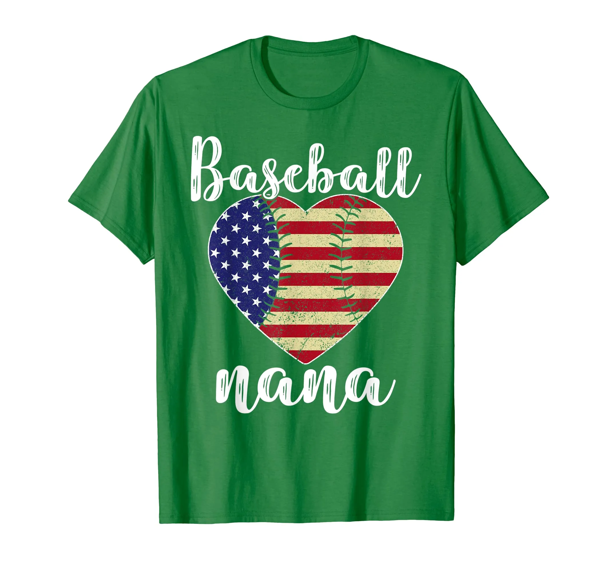 Baseball Nana Heart USA Flag Softball T-Shirt For Mother Day