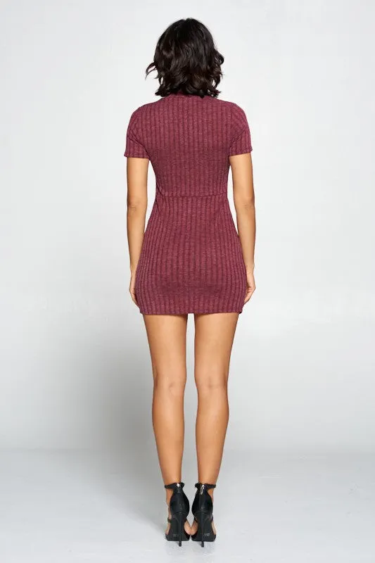 Between Us Buttoned Ribbed Mini- Burgundy