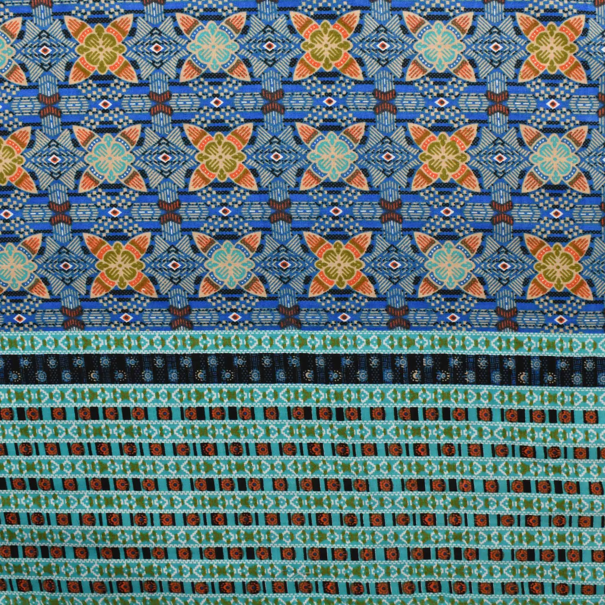 Blue Batik Border Cotton Print
