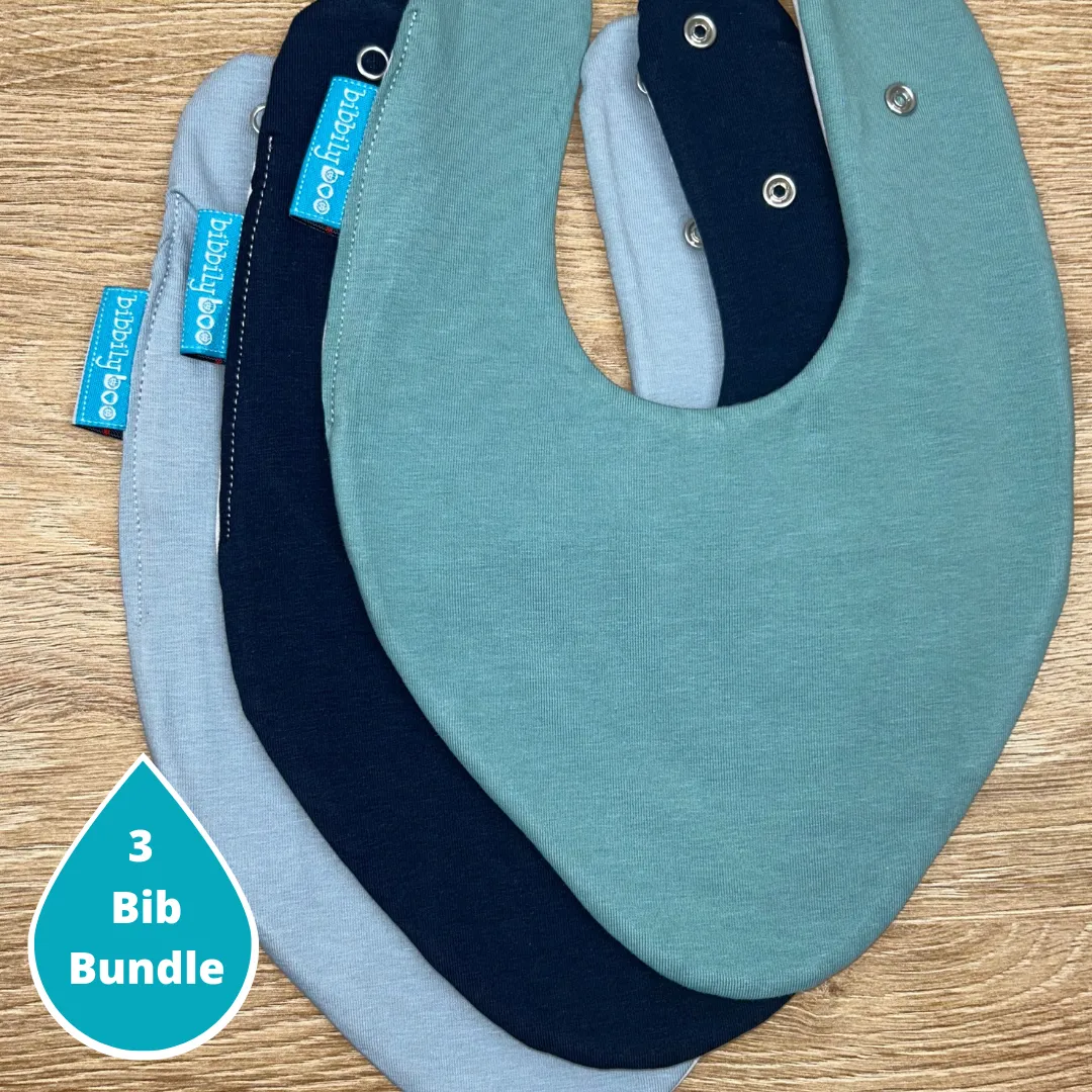 Blue Bundle of 3 Waterproof Dribble Bibs