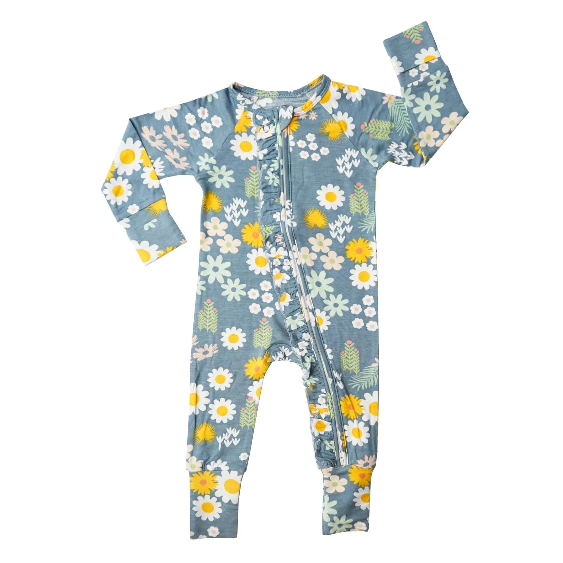 Blue Daisy Bamboo Convertible Romper Sleeper Pajamas