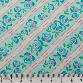 Blue Diagonal Floral Stripe Cotton Print