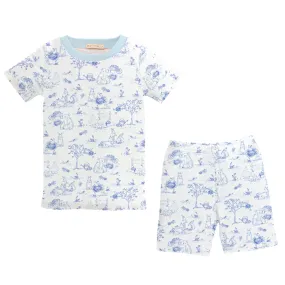 Blue Toile Bunnies Short Pajamas (Baby)