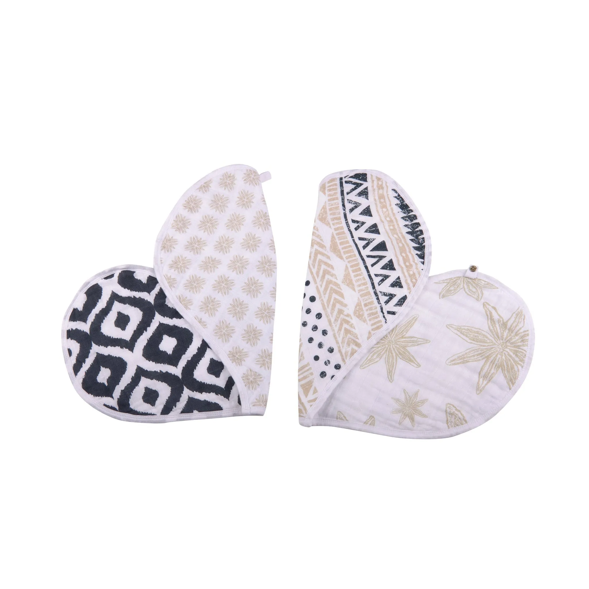 Boho Flower Heart Cotton Bibs 2PK