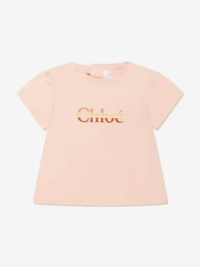 Chloé Baby Girls Organic Cotton Logo T-Shirt in Pink