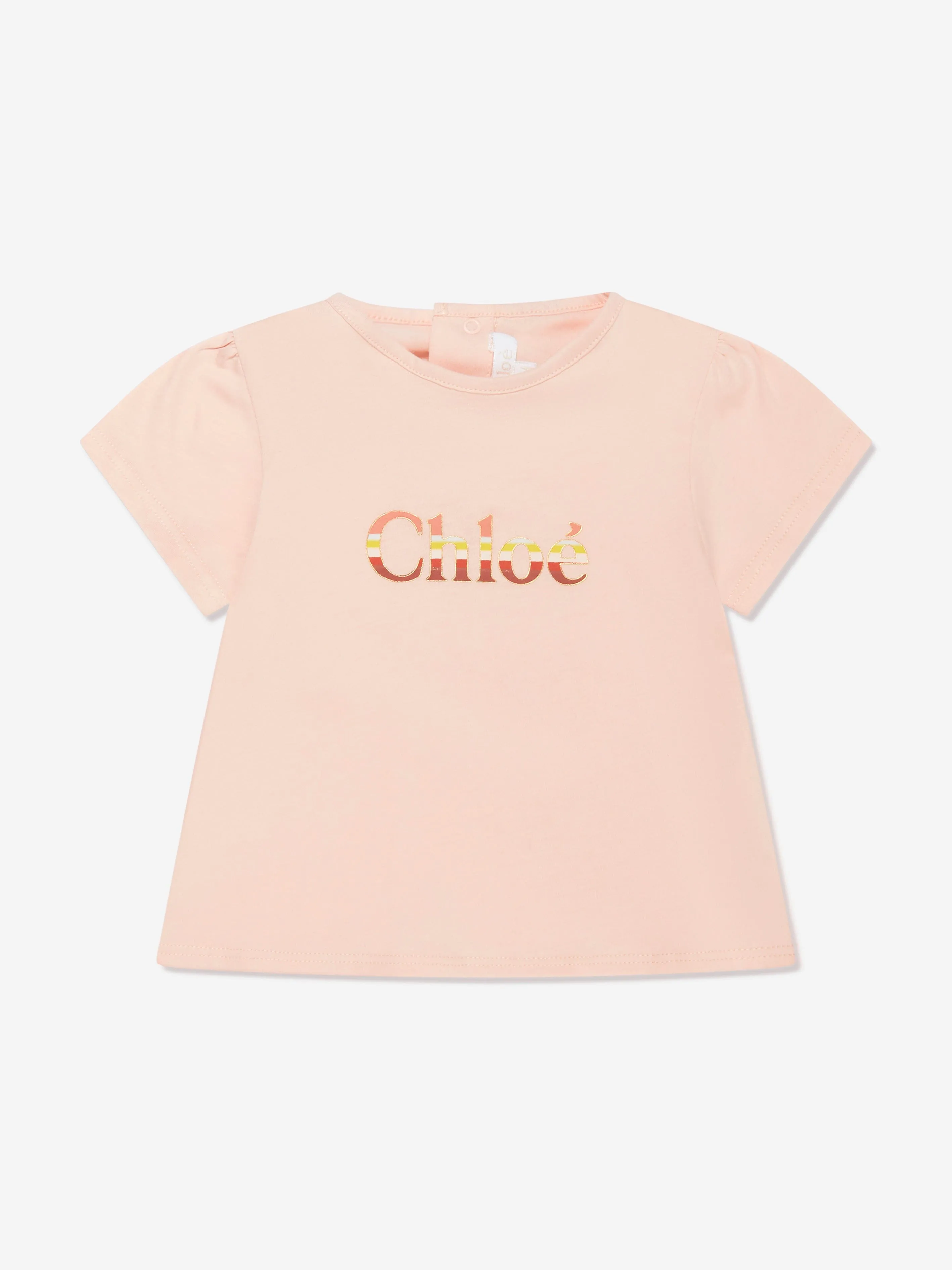 Chloé Baby Girls Organic Cotton Logo T-Shirt in Pink