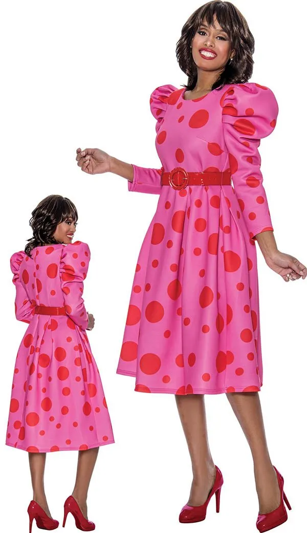 Church Dress By Nubiano 1431C-Pink/Red
