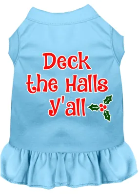 Deck The Halls Y'all Screen Print Dog Dress Baby Blue Sm
