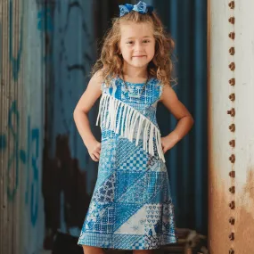 Denim Print Suede Fringe Dress Toddler (2T-5T)